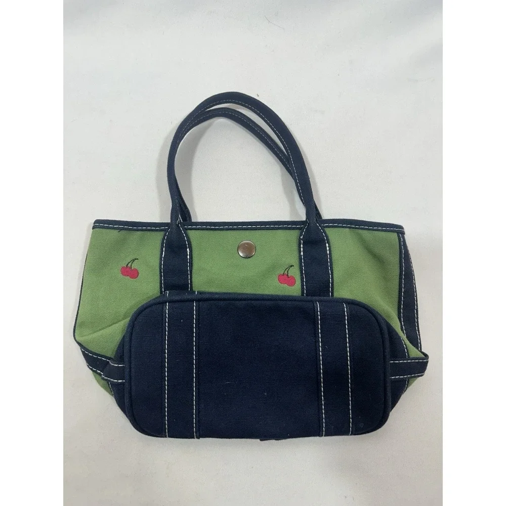 Crewcuts Tote Bag Girls Cherry Embroidered Canvas Preppy Cottagecore Purse
